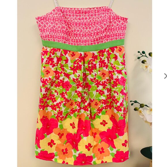 LILLY PULITZER BETSEY DRESS CLASSIC WHITE FALLING FOR YOU FLORAL Strapless Sz 6 - Picture 1 of 3